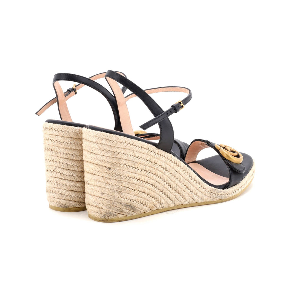 Women's GG Marmont Wedge Espadrille Sandals Leather