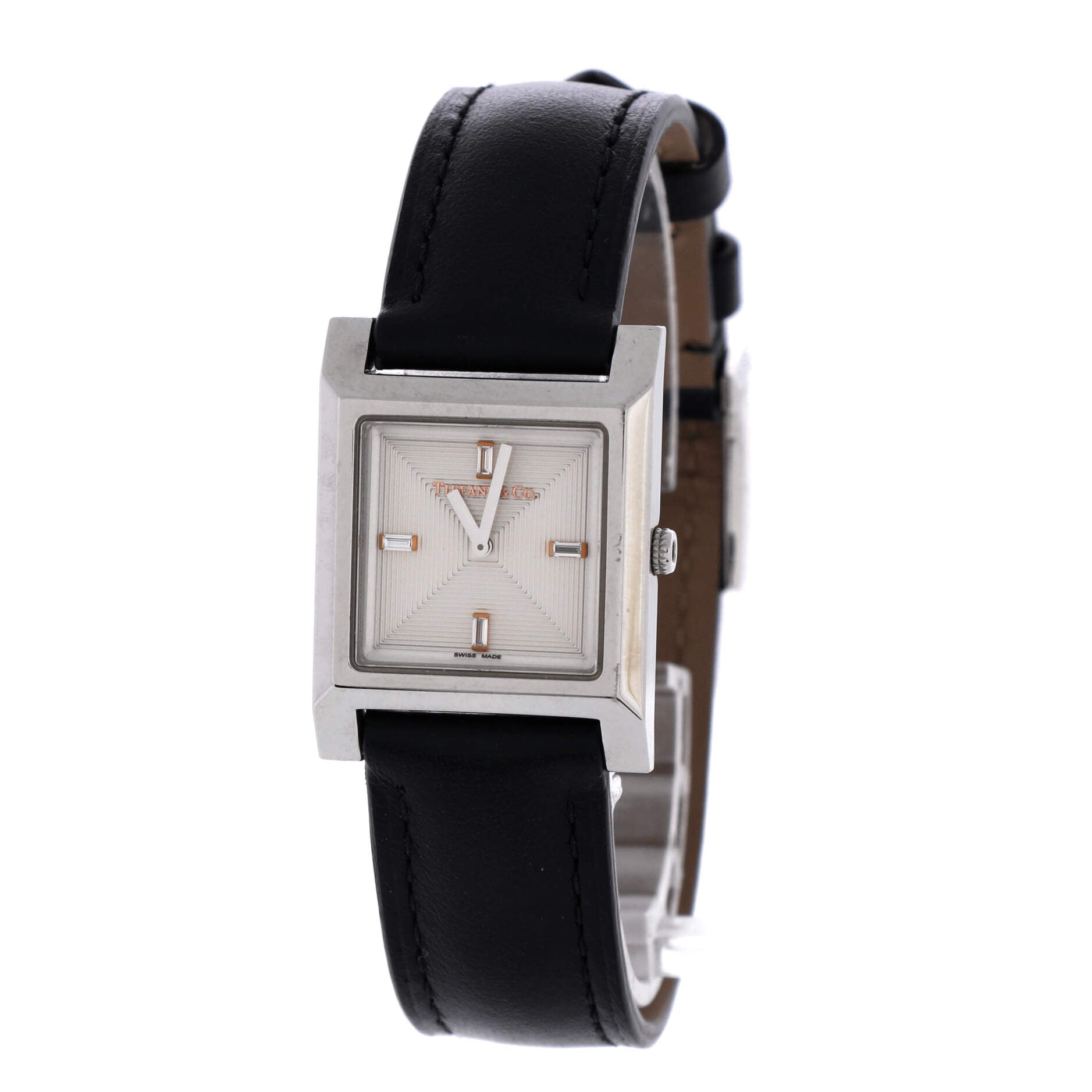 1837 Makers Square Quartz Watch Stainless Steel and Leather with Baguette Diamond Indexes 22