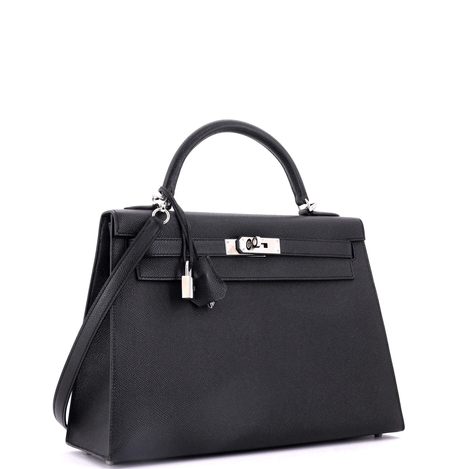 Kelly Handbag Noir Epsom with Palladium Hardware 32