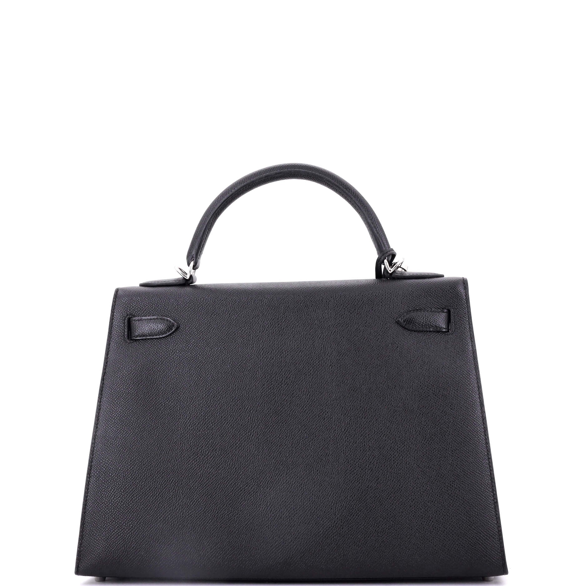 Kelly Handbag Noir Epsom with Palladium Hardware 32