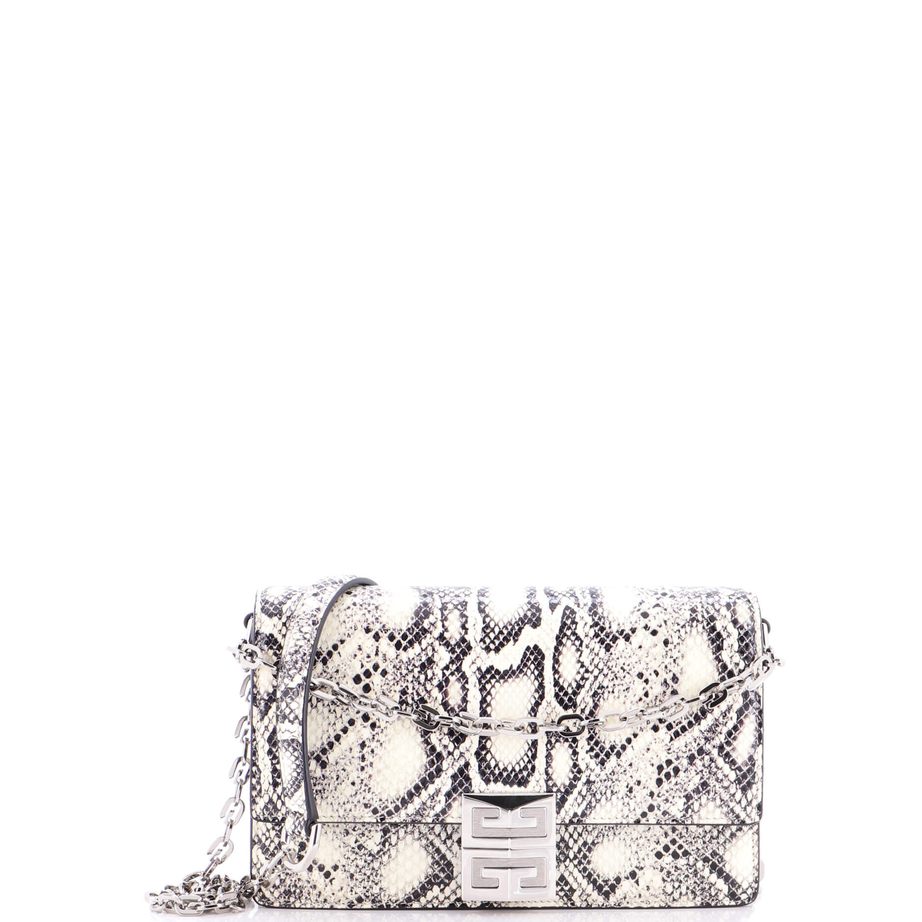 4G Chain Crossbody Bag Snakeskin Embossed Leather Small