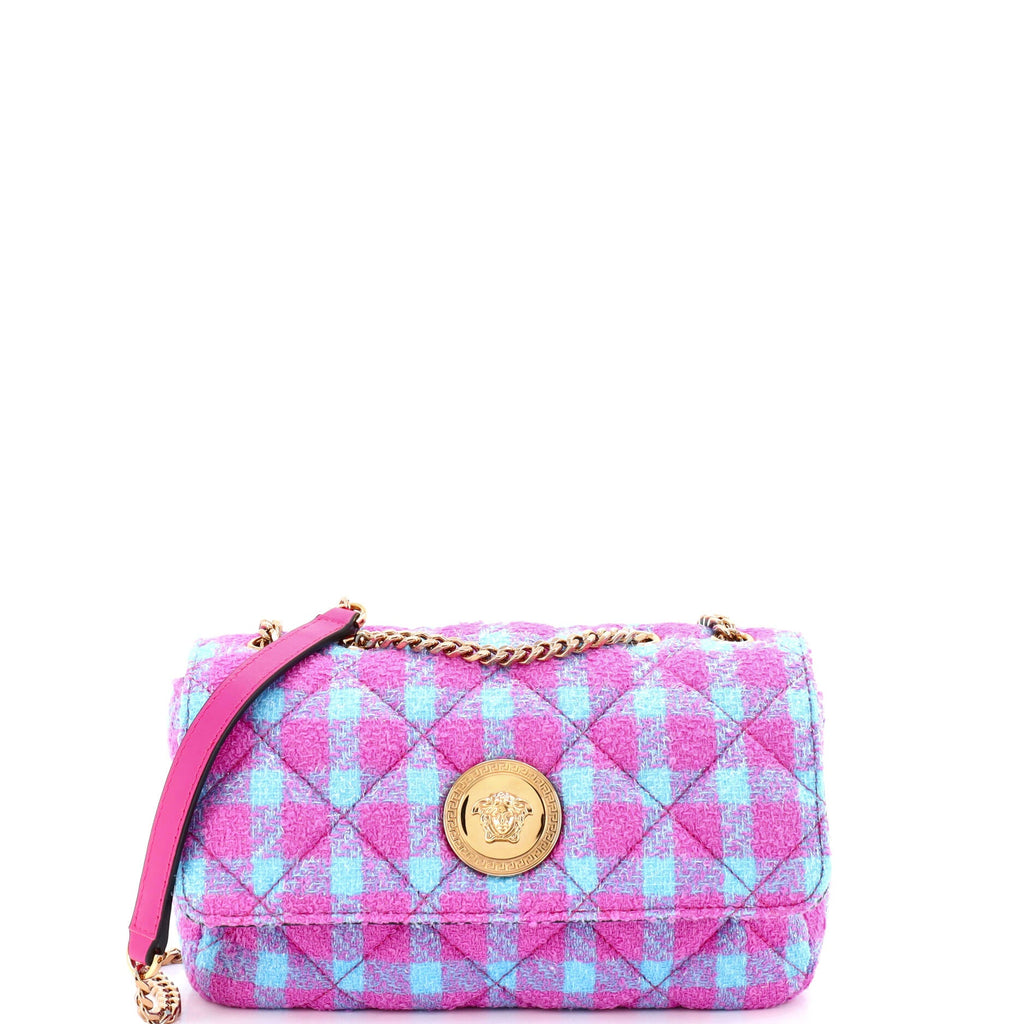 Medusa Icon Chain Flap Bag Quilted Tweed East West
