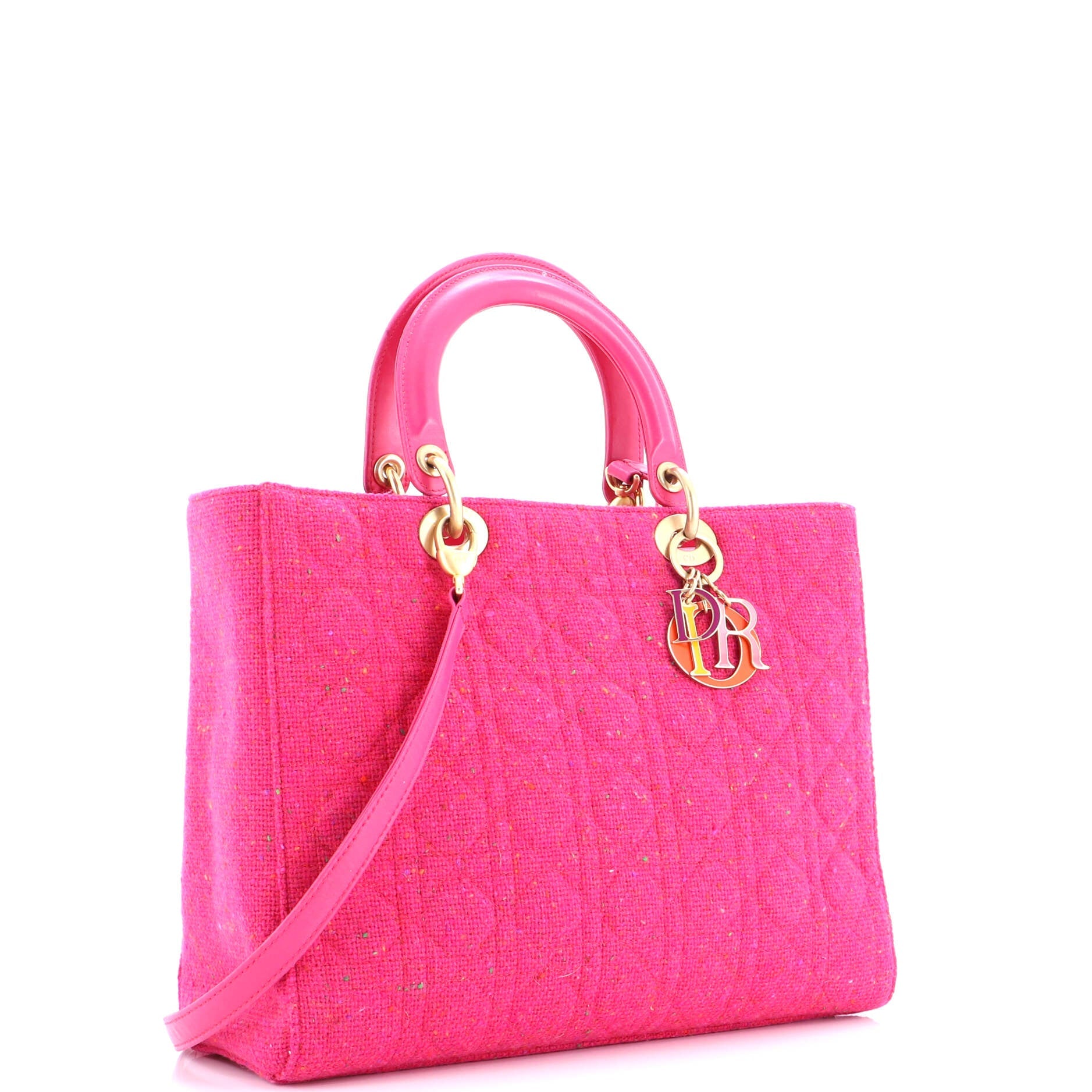 Lady Dior Bag Cannage Quilt Tweed with Leather Large