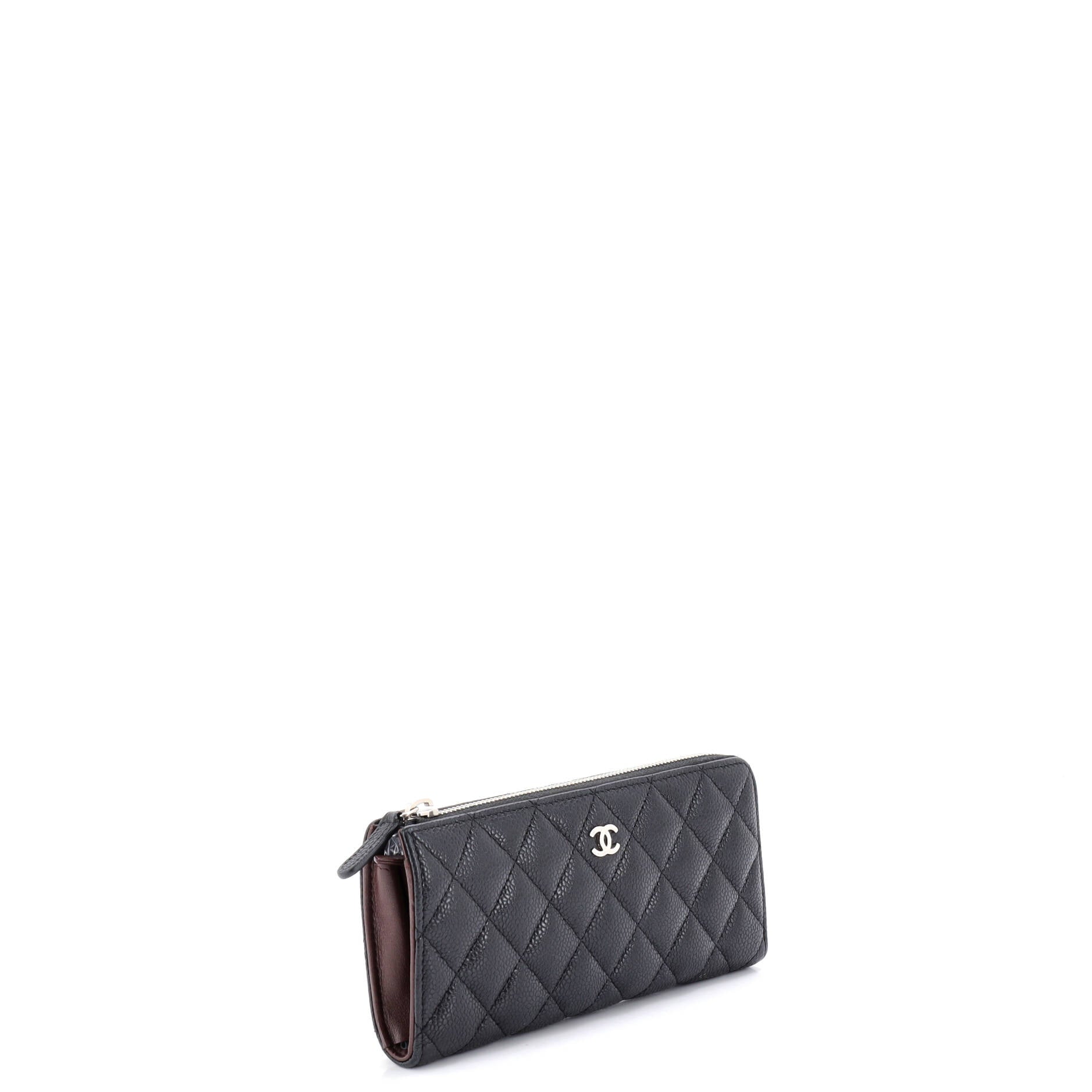 Classic Side Zip Wallet Quilted Caviar Long
