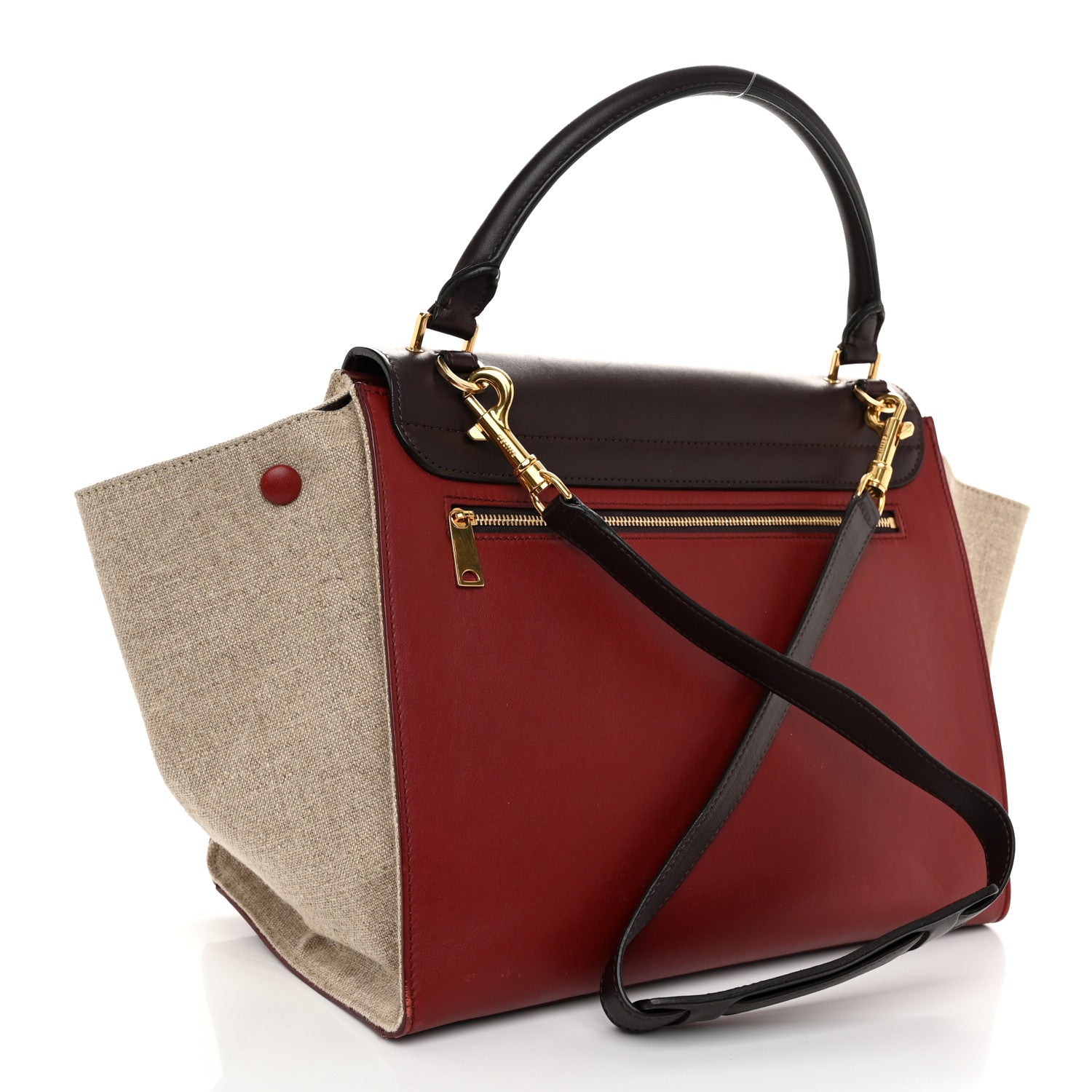 Smooth Calfskin Linen Medium Tri-Color Trapeze Burgundy