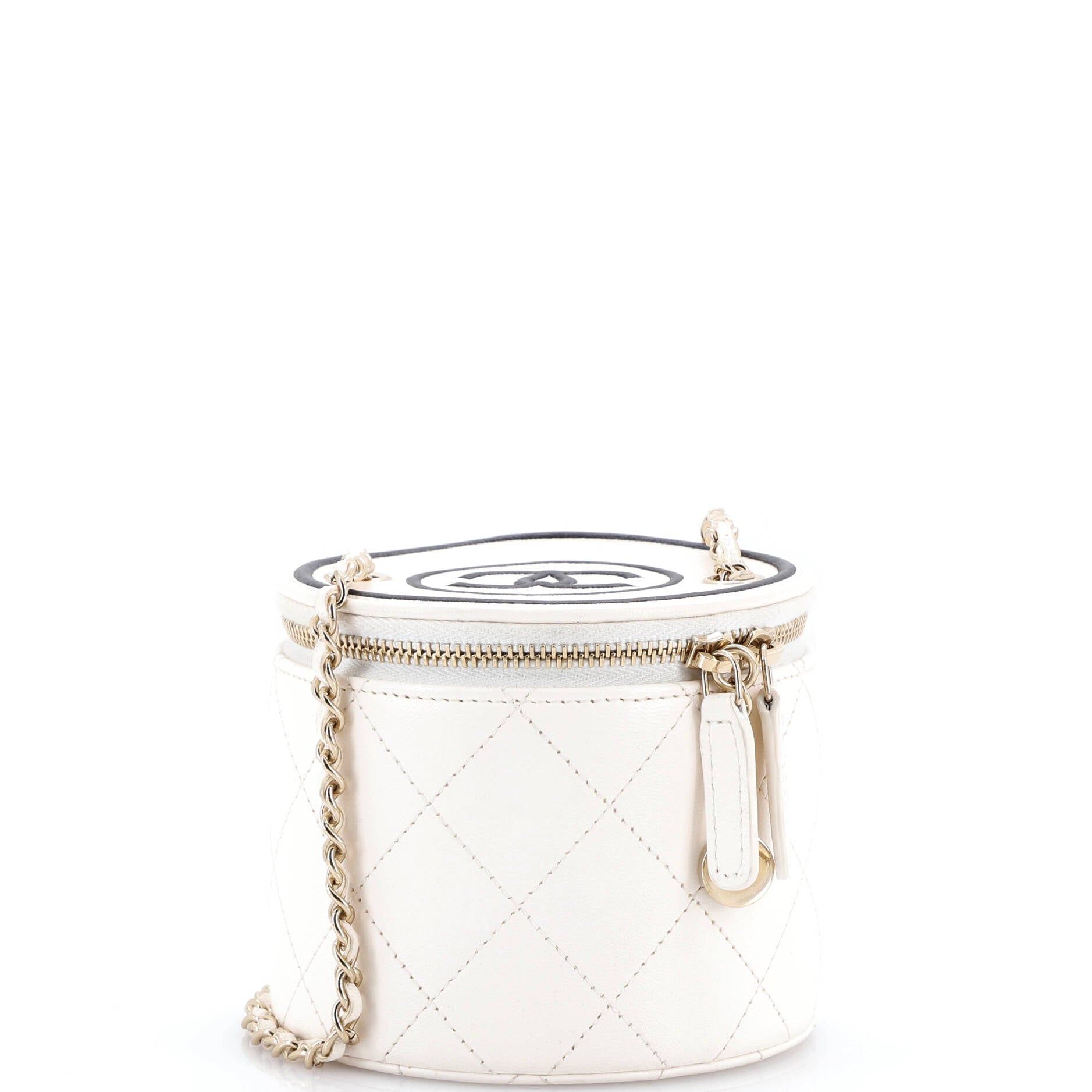 CC Round Vanity Case with Chain Quilted Lambskin Mini