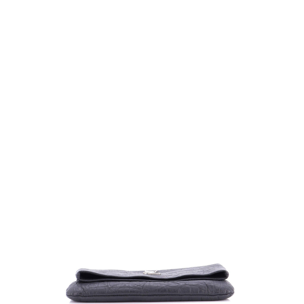 West Hollywood Fold Over Clutch Crocodile Embossed Leather