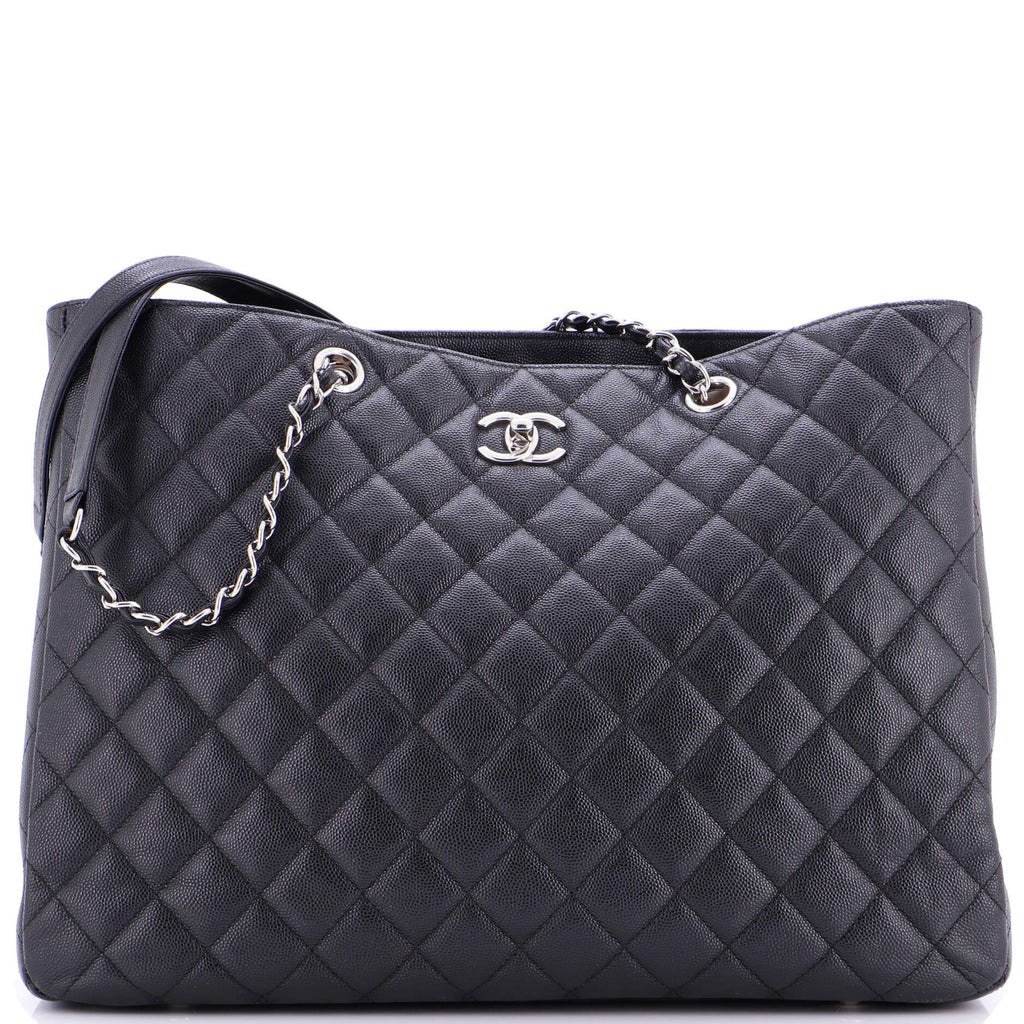 Classic CC Shopping Tote Quilted Caviar Large