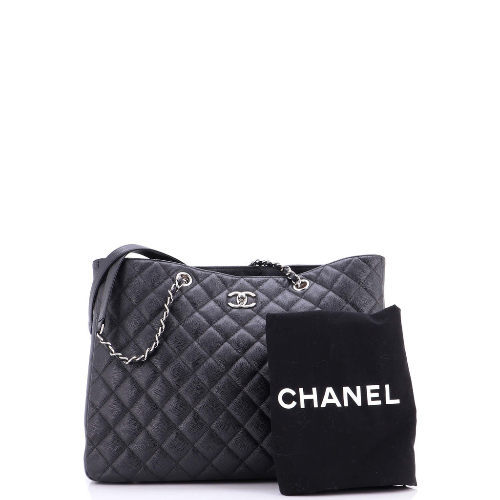 Classic CC Shopping Tote Quilted Caviar Large