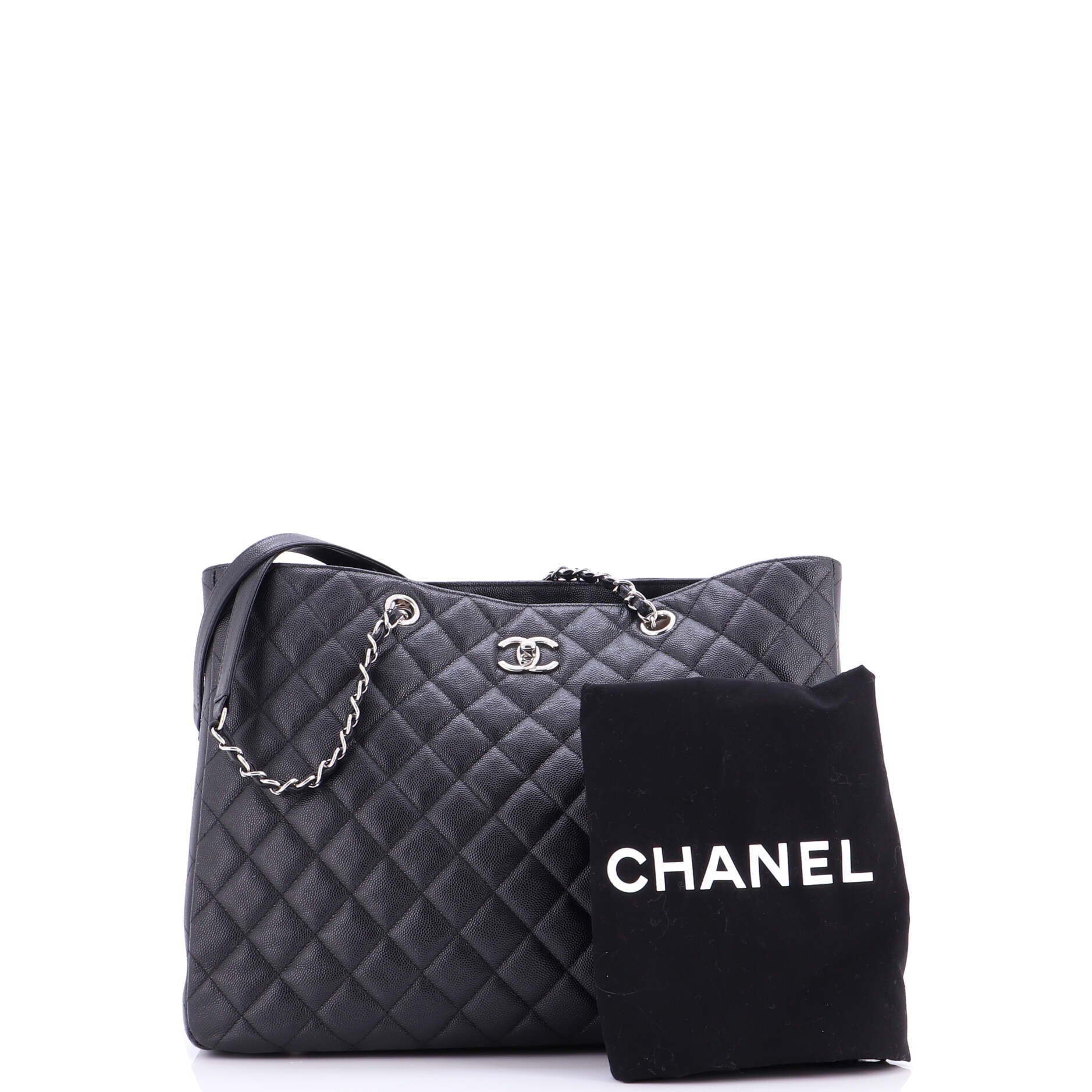 Classic CC Shopping Tote Quilted Caviar Large
