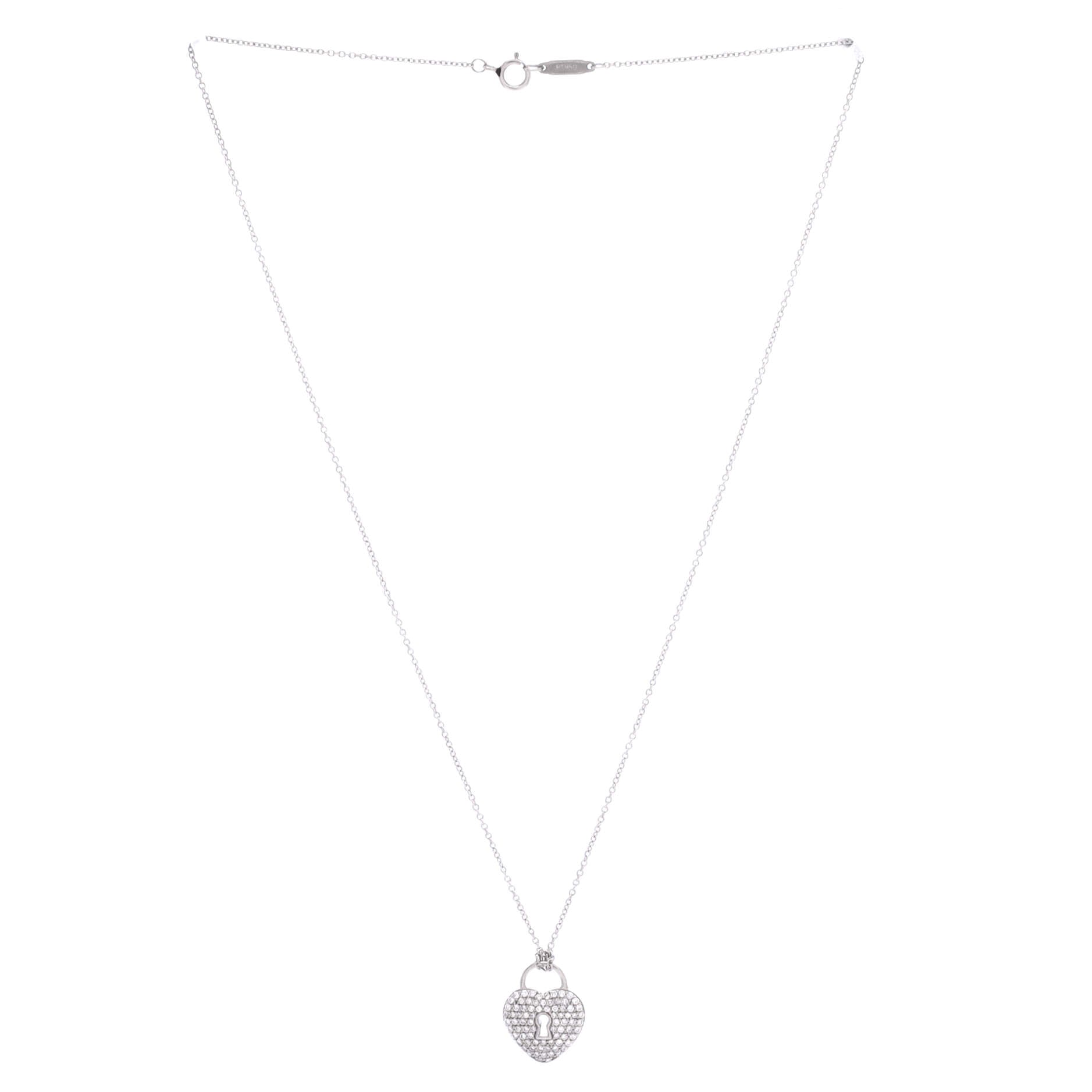 Heart Lock Pendant Necklace Platinum and Diamonds
