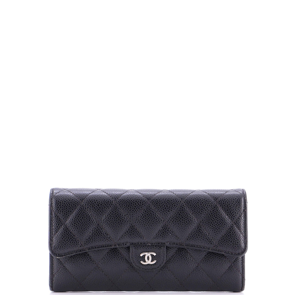 CC Gusset Classic Flap Wallet Quilted Caviar Long