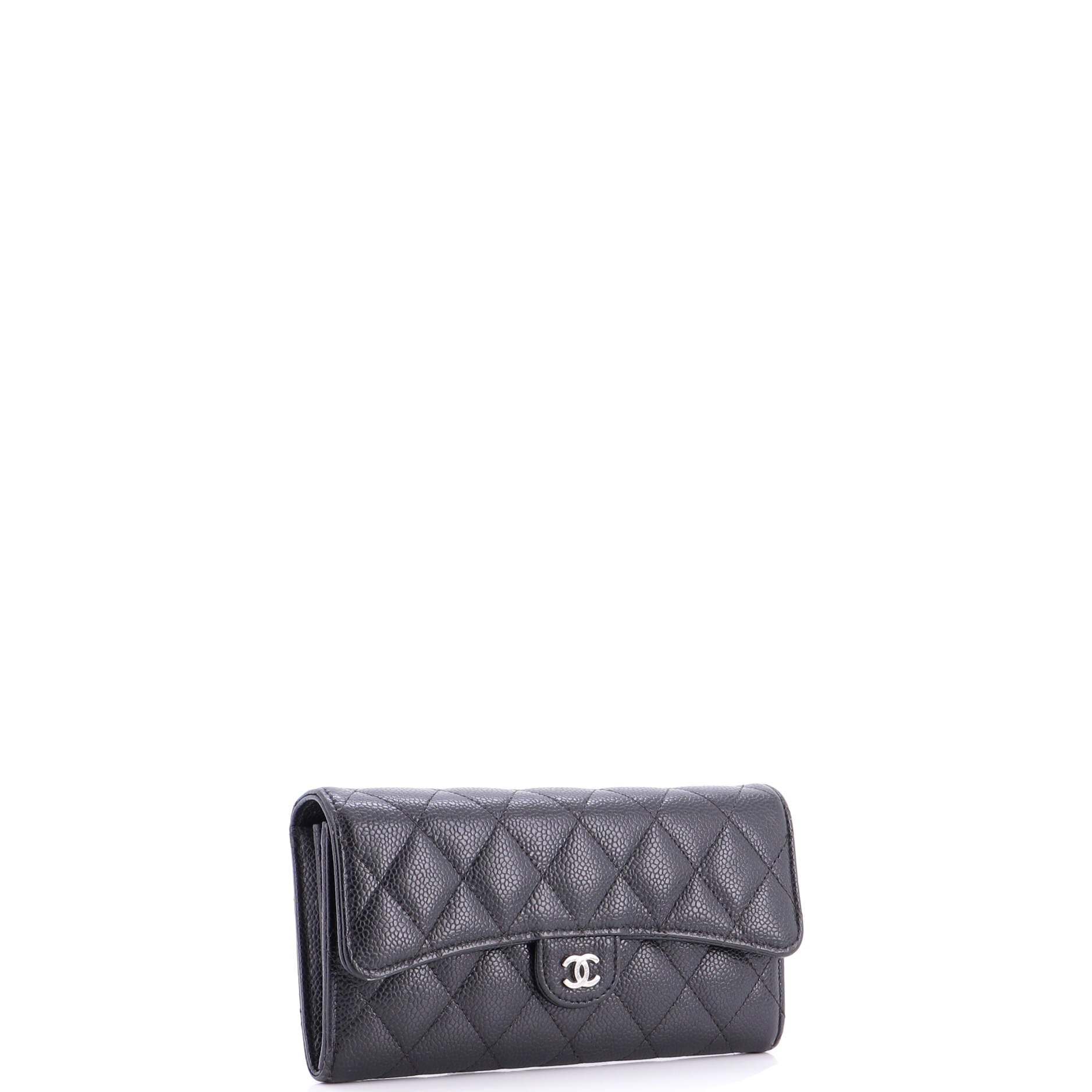 CC Gusset Classic Flap Wallet Quilted Caviar Long