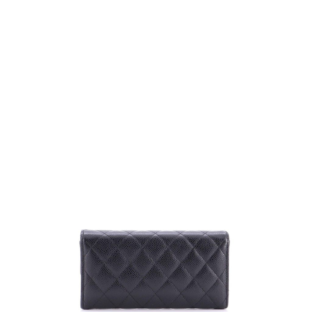CC Gusset Classic Flap Wallet Quilted Caviar Long