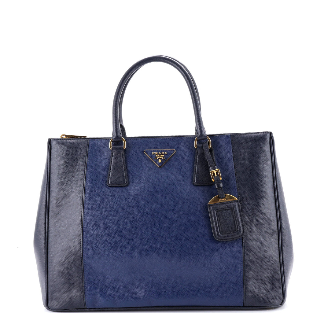Bicolor Double Zip Lux Tote Saffiano Leather Medium