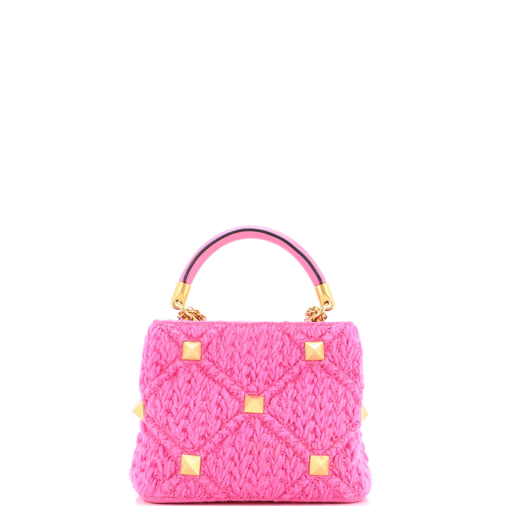 Roman Stud Top Handle Bag Woven Wool with Leather Small