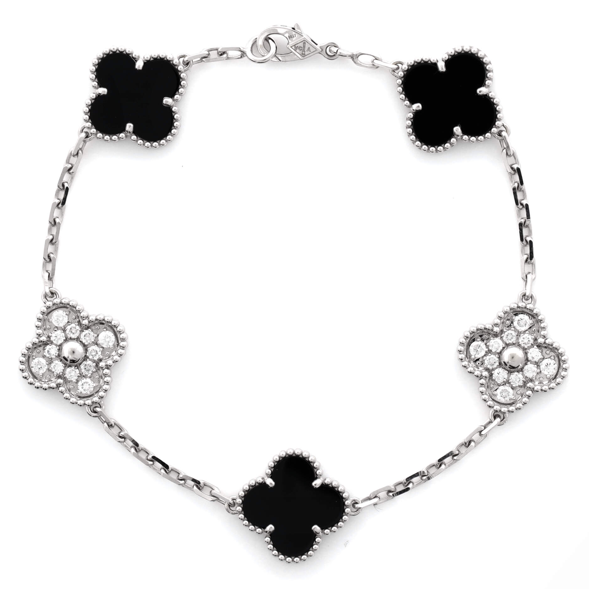 Vintage Alhambra 5 Motifs Bracelet 18K White Gold and Onyx with Diamonds