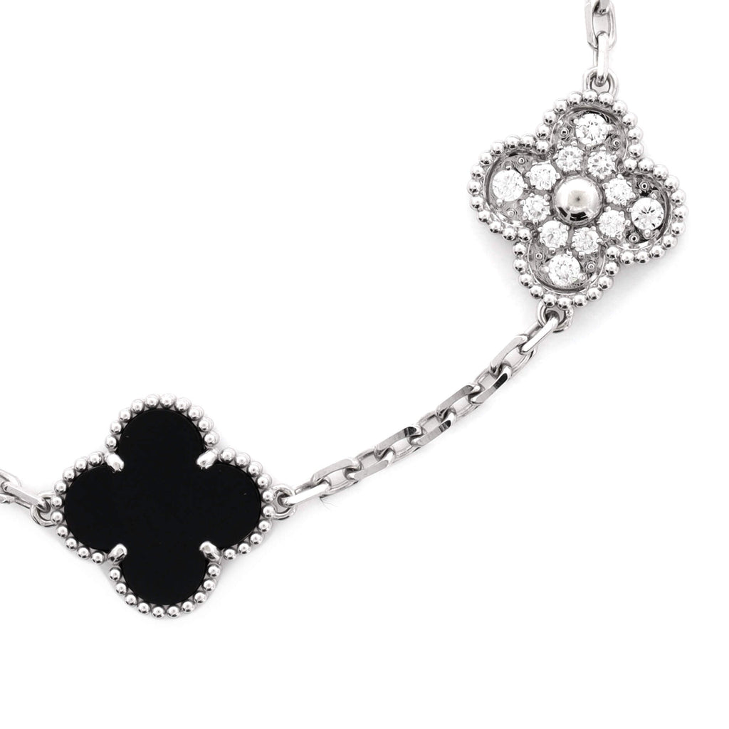 Vintage Alhambra 5 Motifs Bracelet 18K White Gold and Onyx with Diamonds
