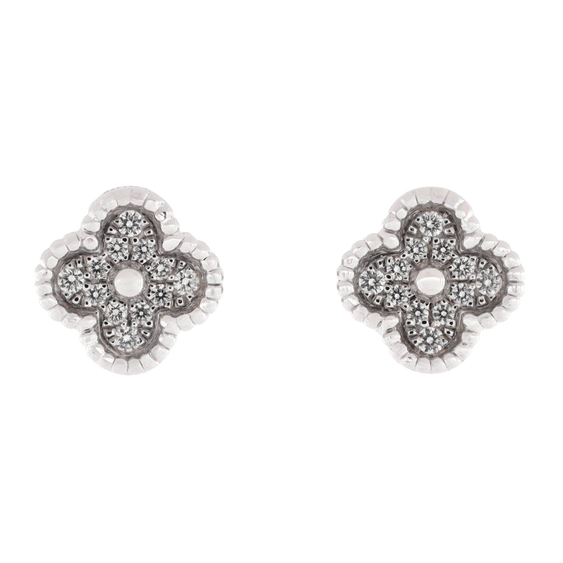 Sweet Alhambra Stud Earrings 18K White Gold and Diamonds