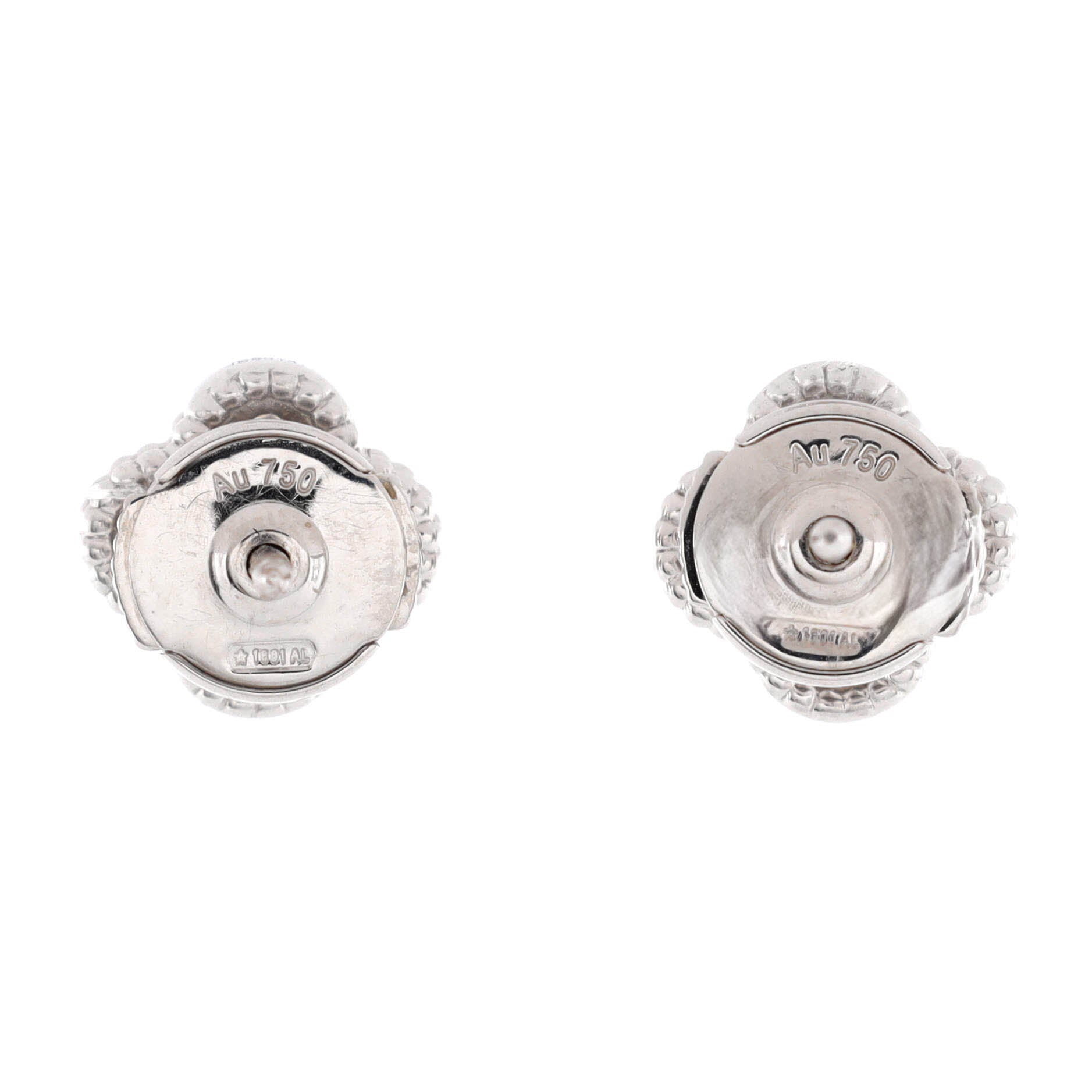 Sweet Alhambra Stud Earrings 18K White Gold and Diamonds
