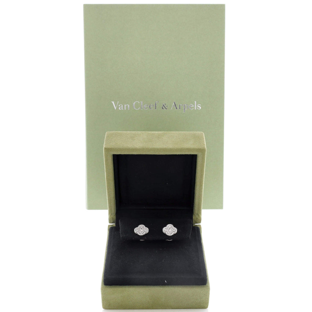 Sweet Alhambra Stud Earrings 18K White Gold and Diamonds