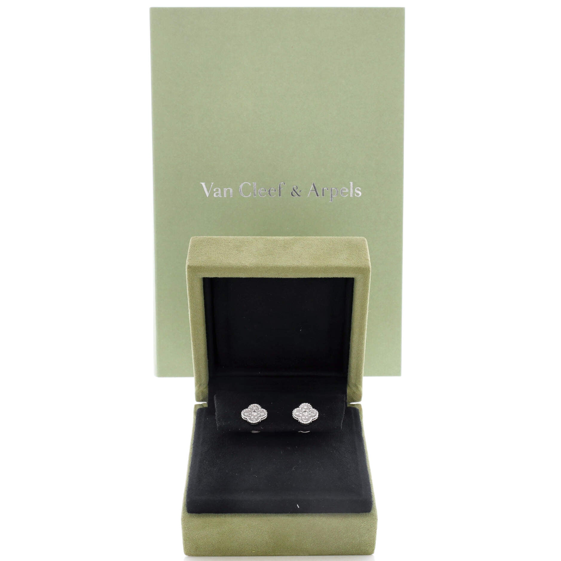 Sweet Alhambra Stud Earrings 18K White Gold and Diamonds