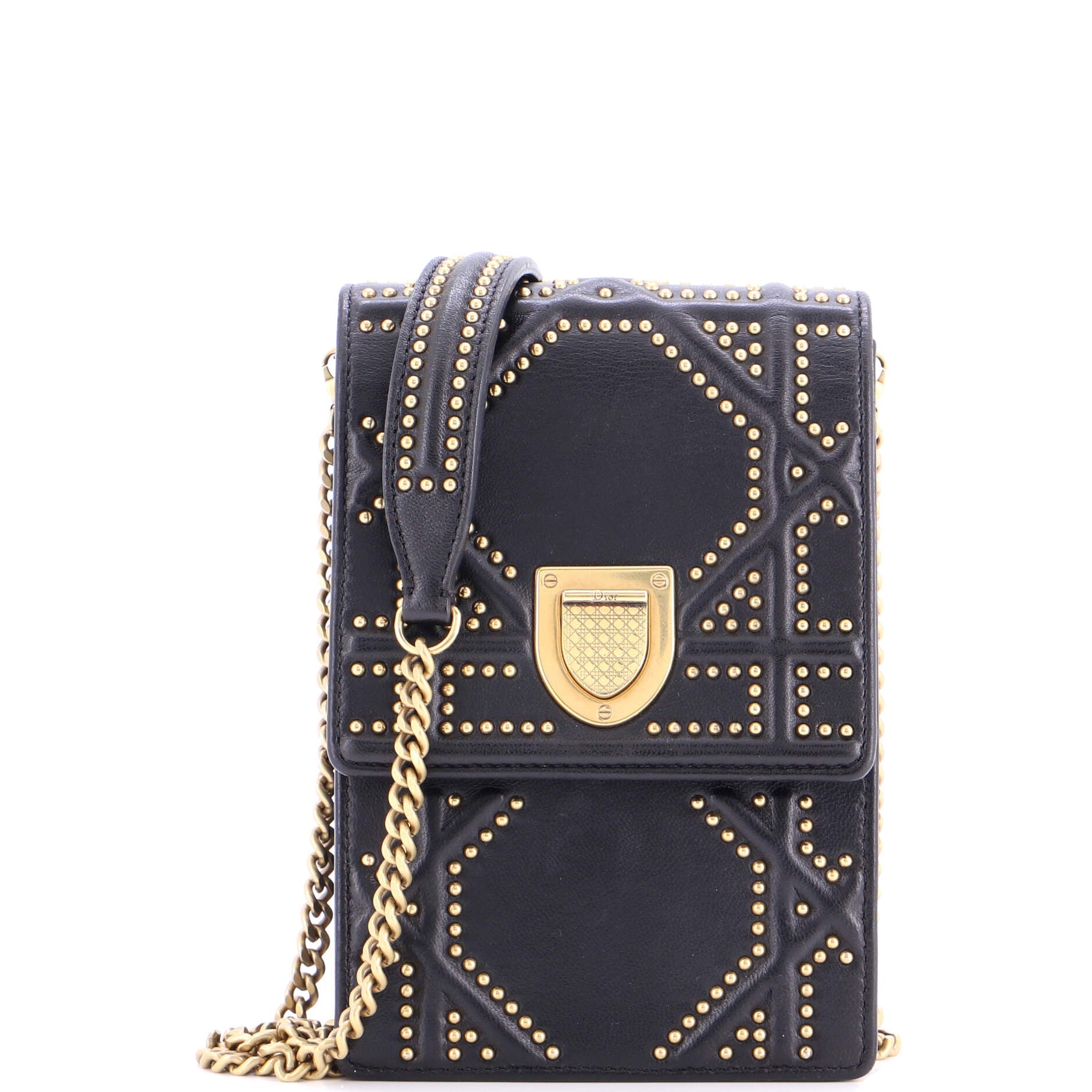 Diorama Vertical Clutch on Chain Studded Leather