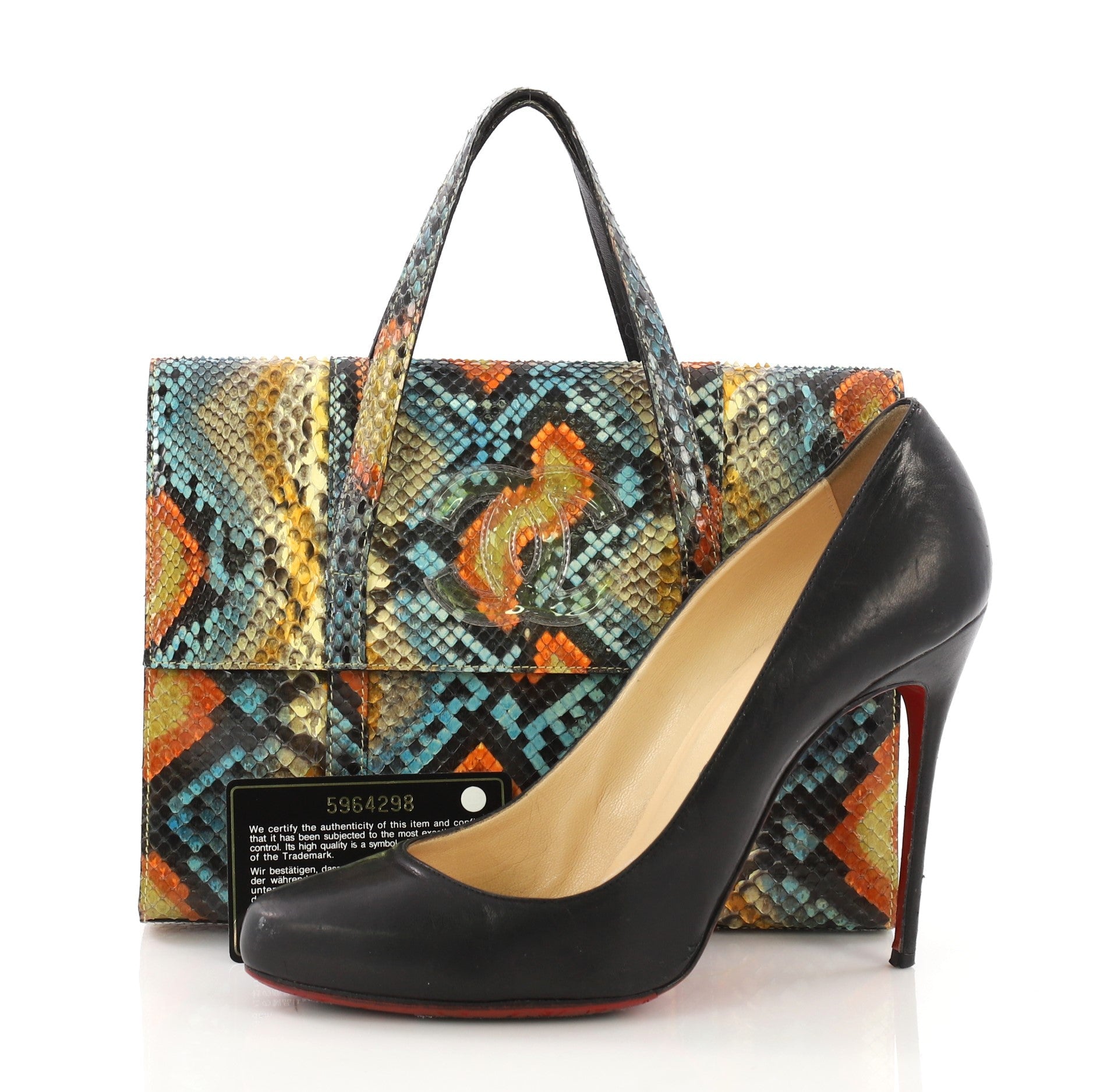 CC Flat Handle Bag Python Mini