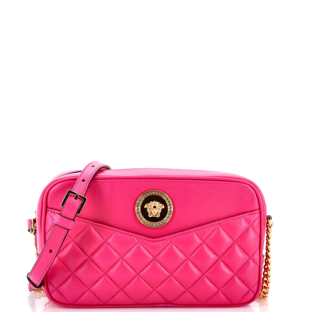 Medusa Icon Front Slip Pocket Camera Bag Quilted Leather Medium