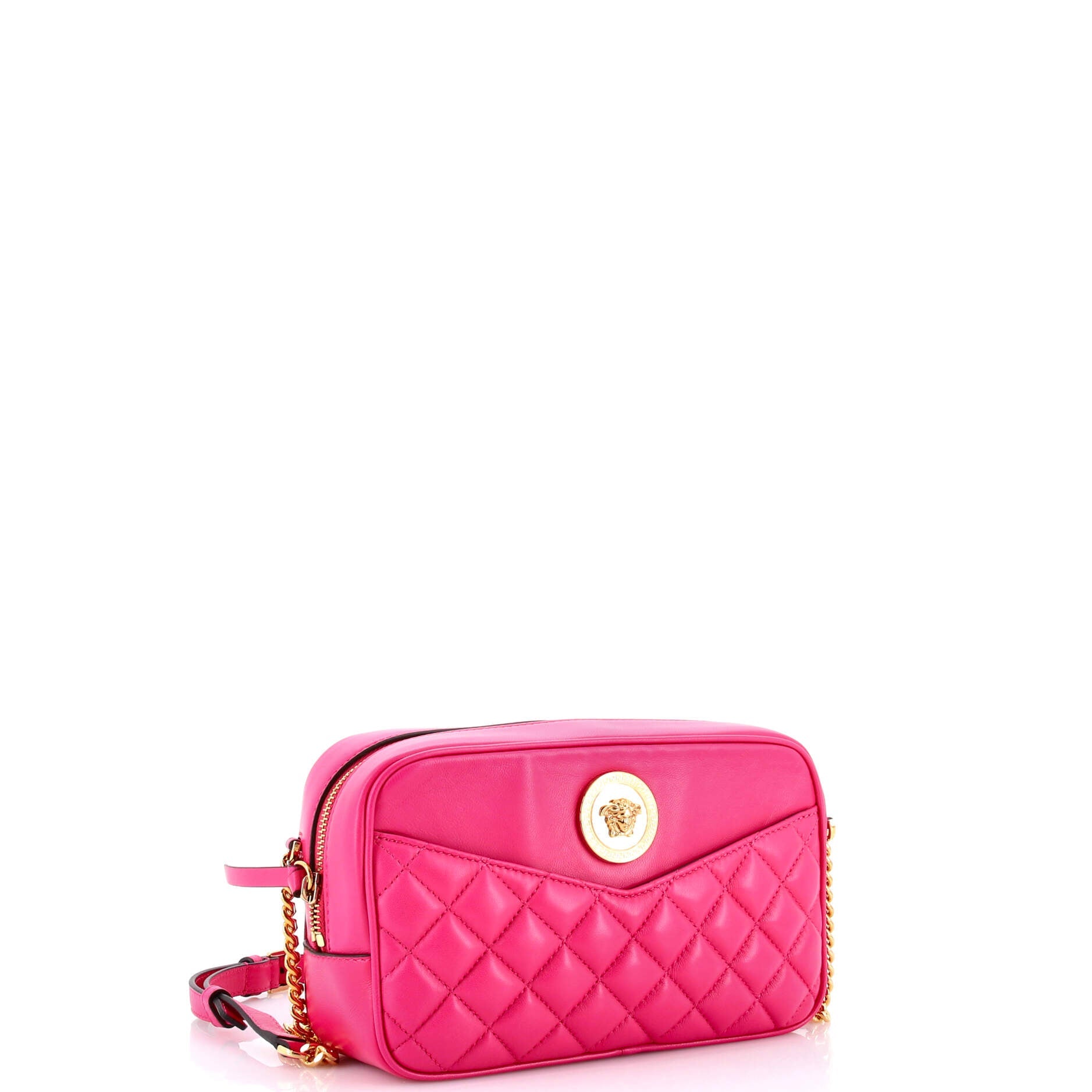 Medusa Icon Front Slip Pocket Camera Bag Quilted Leather Medium
