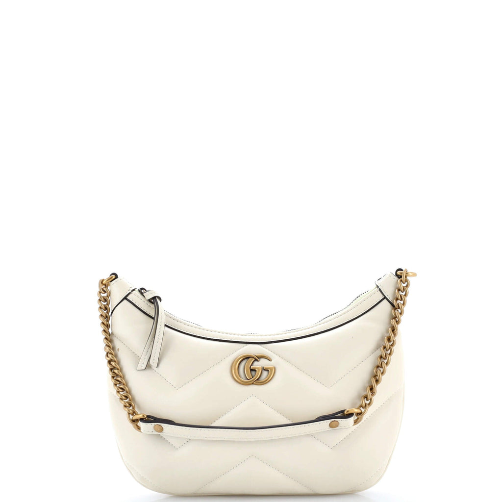 GG Marmont Half Moon Chain Shoulder Bag Matelasse Leather Small