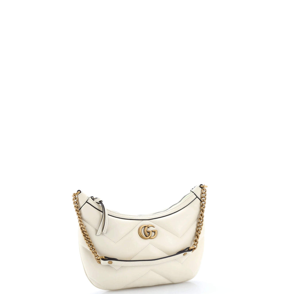 GG Marmont Half Moon Chain Shoulder Bag Matelasse Leather Small