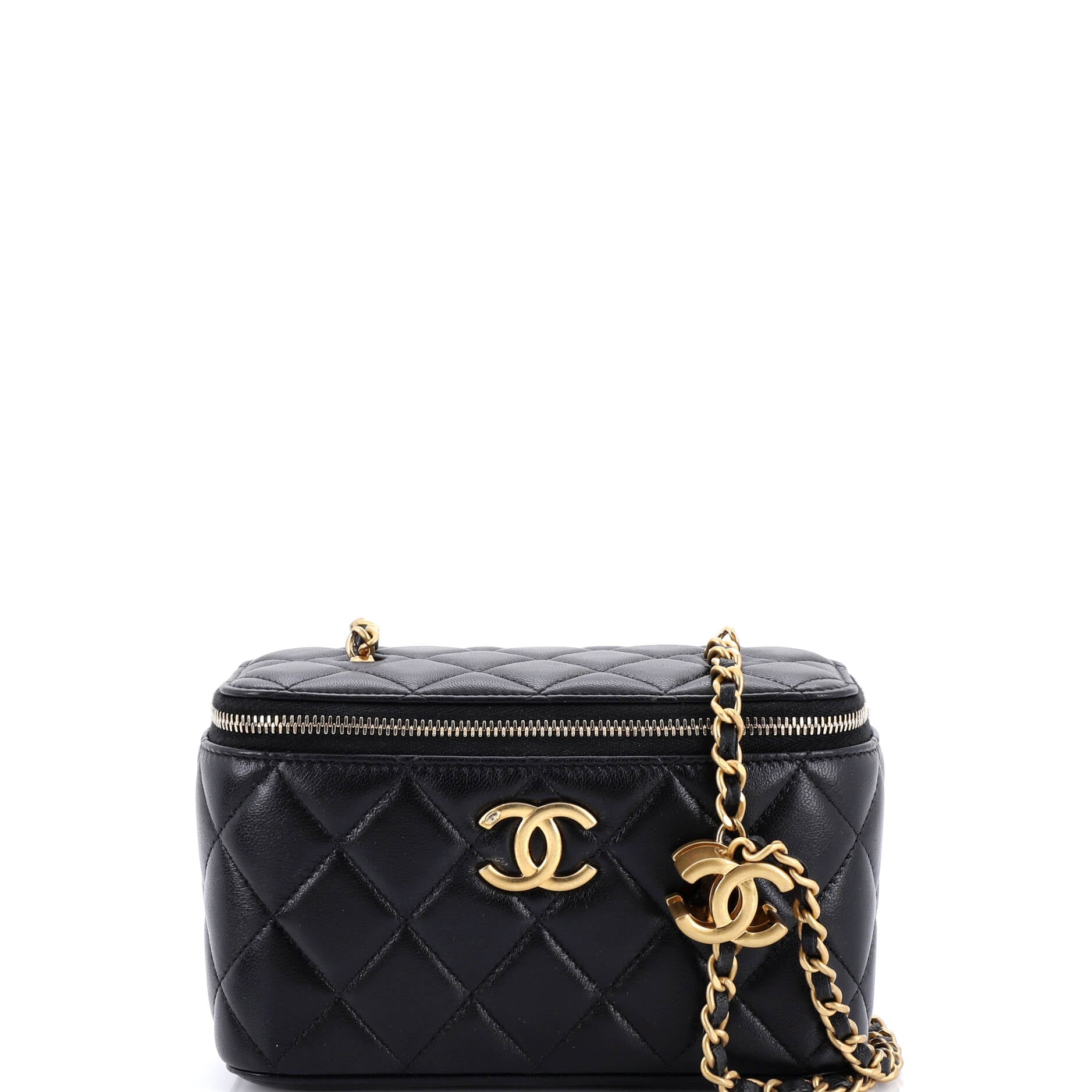 CC Adjustable Chain Vanity Case Quilted Lambskin Small