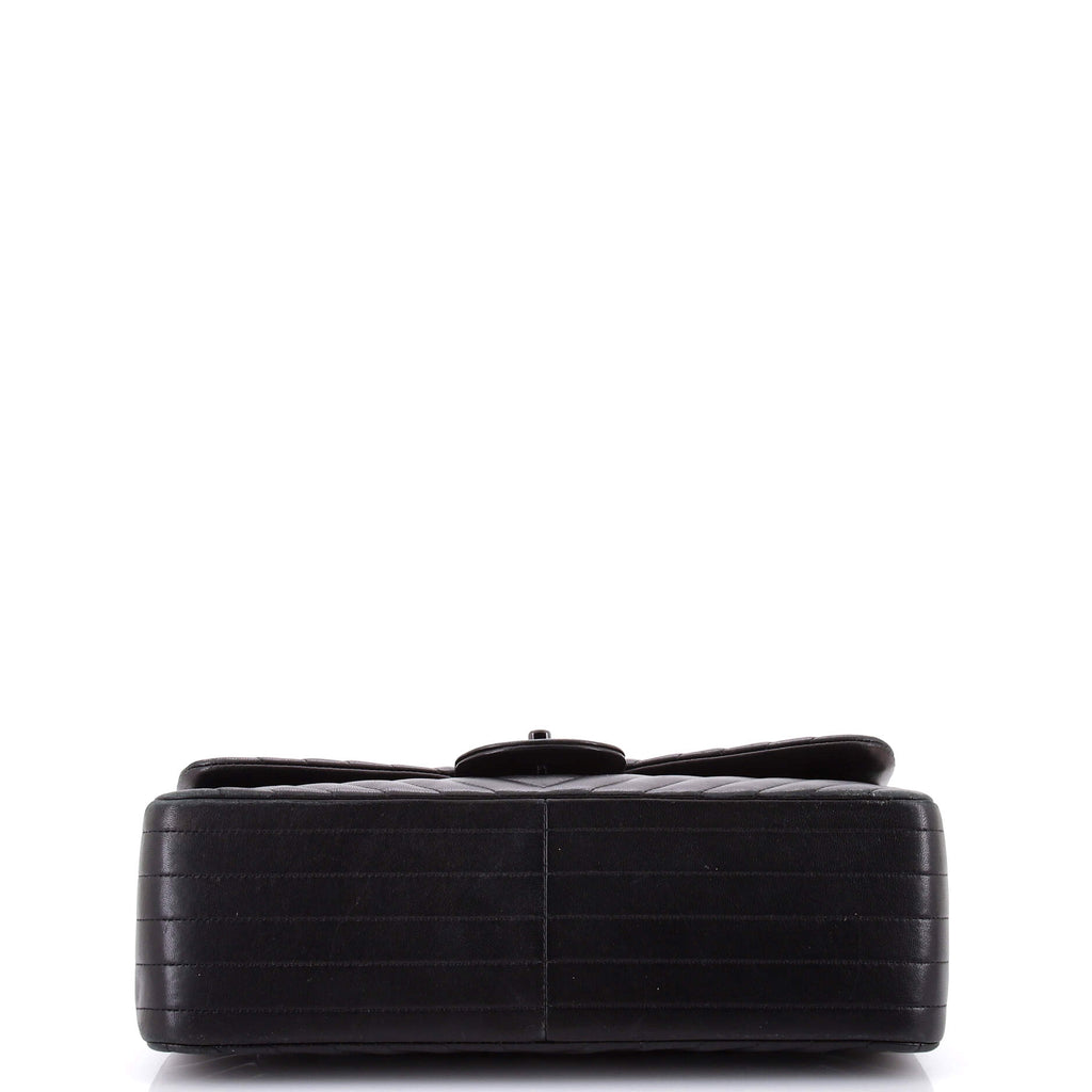 So Black Classic Double Flap Bag Chevron Lambskin Jumbo