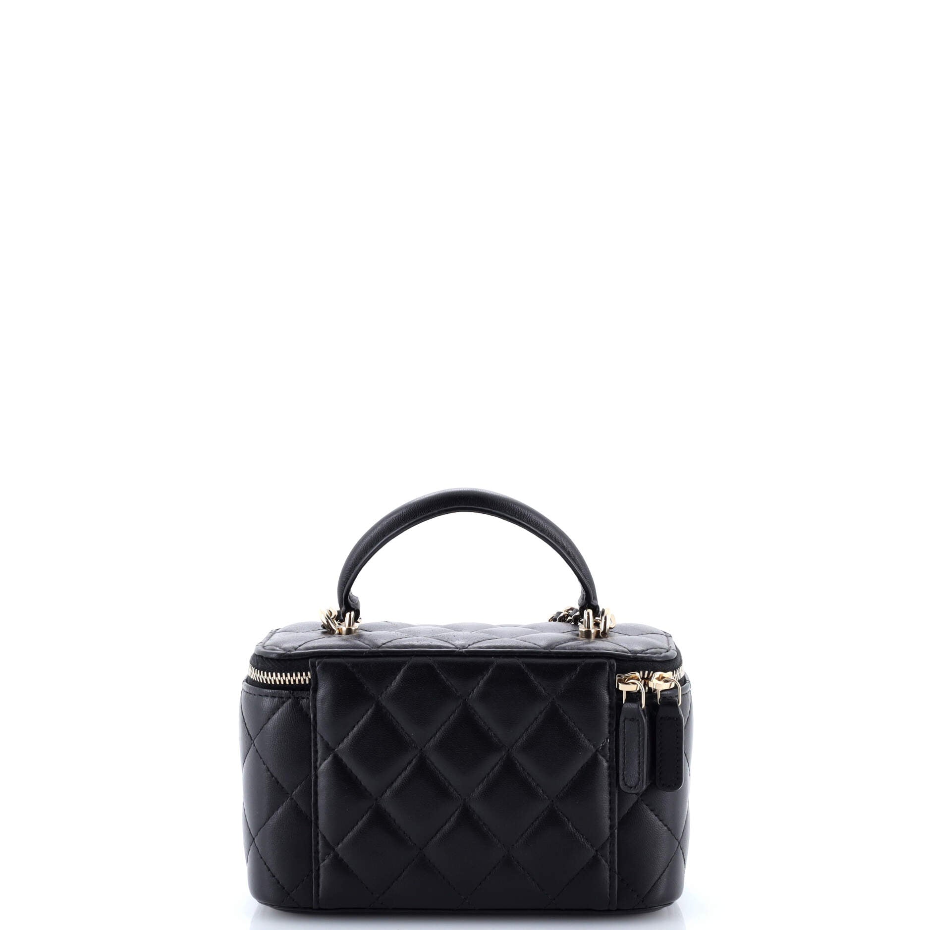 Classic Top Handle Vanity Case with Chain Quilted Lambskin Small