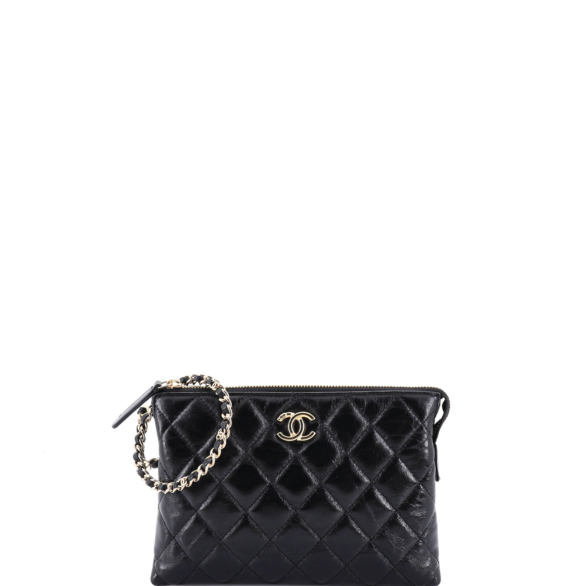 Chain Wristlet Clutch Shiny Crumpled Calfskin