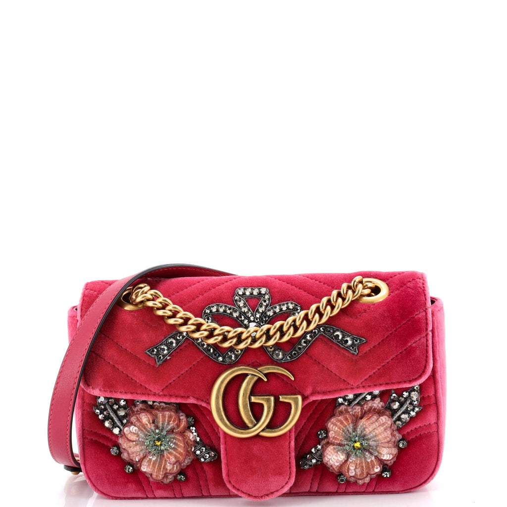 GG Marmont Flap Bag Embellished Matelasse Velvet Mini