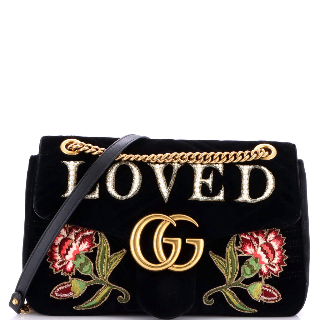 GG Marmont Flap Bag Embroidered Matelasse Velvet Medium
