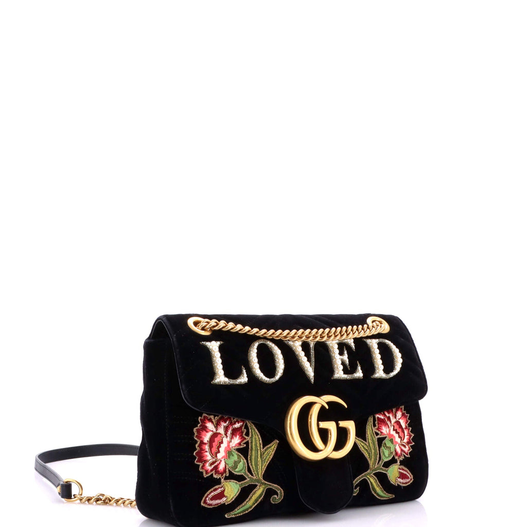 GG Marmont Flap Bag Embroidered Matelasse Velvet Medium