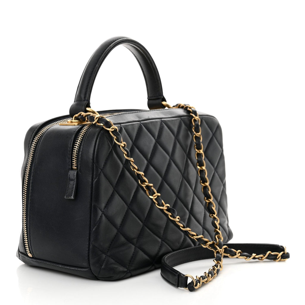 Lambskin Quilted Medium Trendy CC Bowling Bag Navy