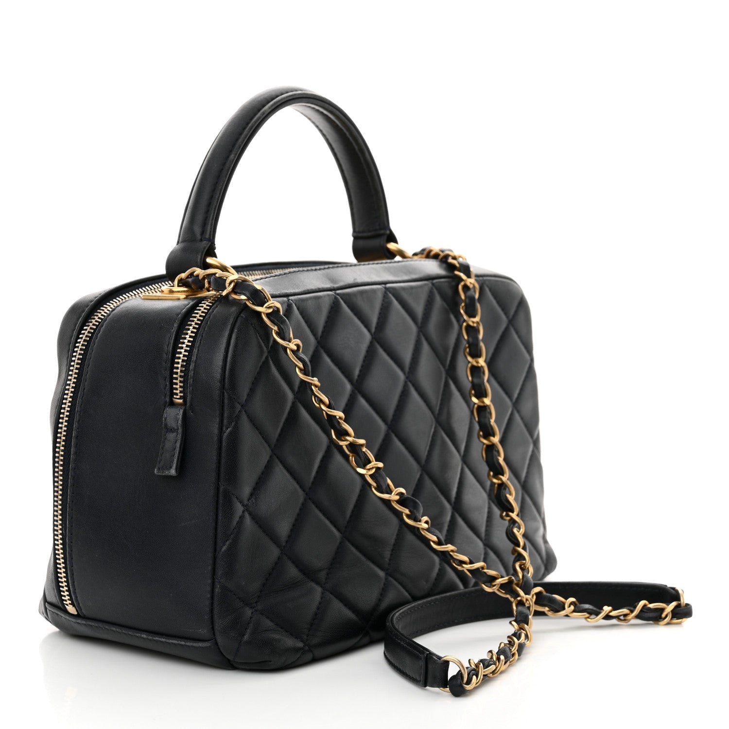 Lambskin Quilted Medium Trendy CC Bowling Bag Navy
