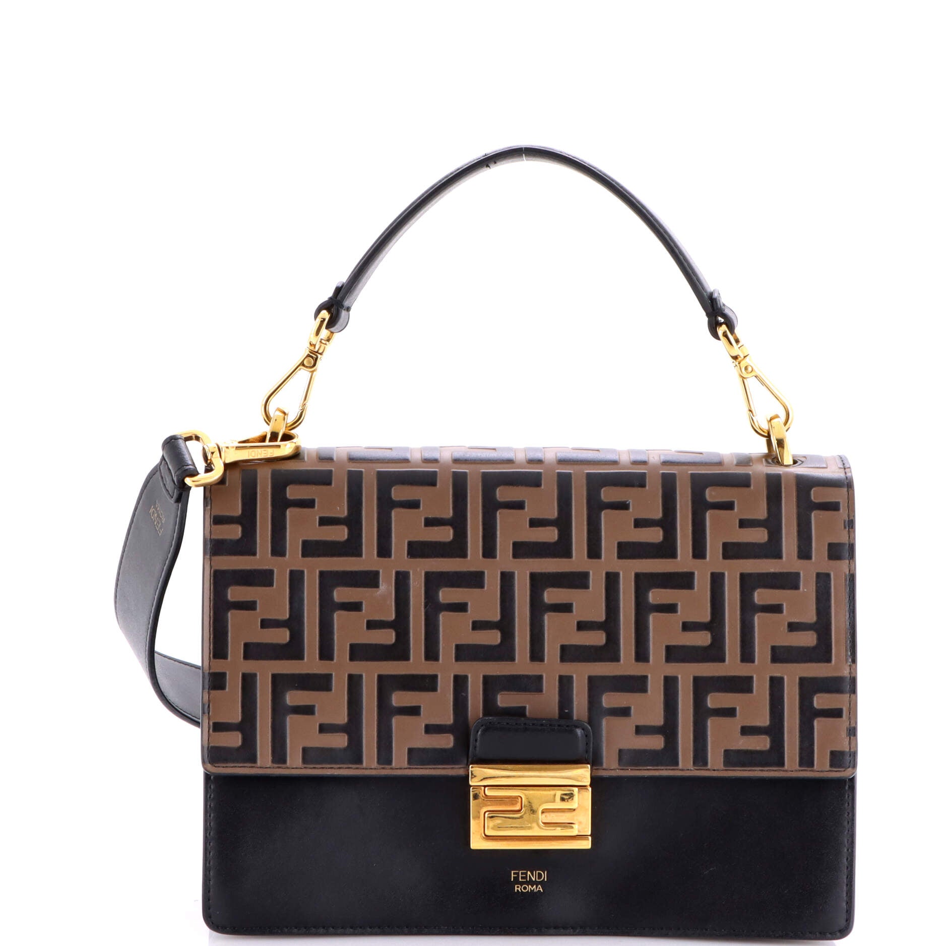 Kan U Shoulder Bag Zucca Embossed Leather Medium