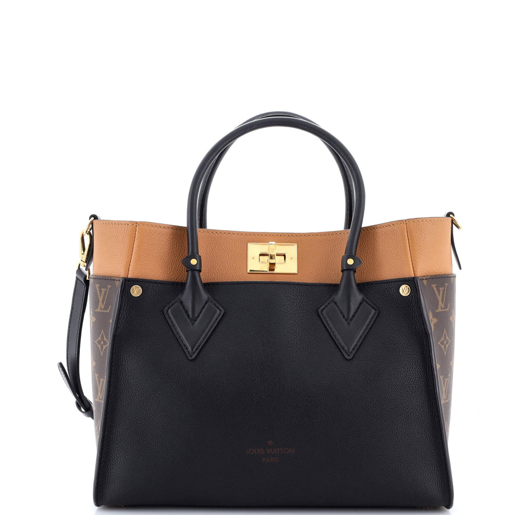 On My Side Tote Leather with Monogram Canvas MM