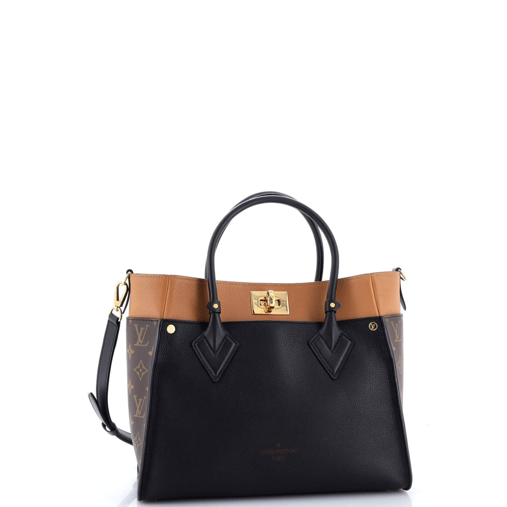 On My Side Tote Leather with Monogram Canvas MM