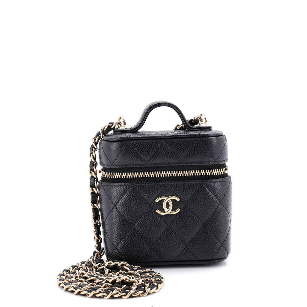 Handle with Care Vanity Case with Chain Quilted Caviar