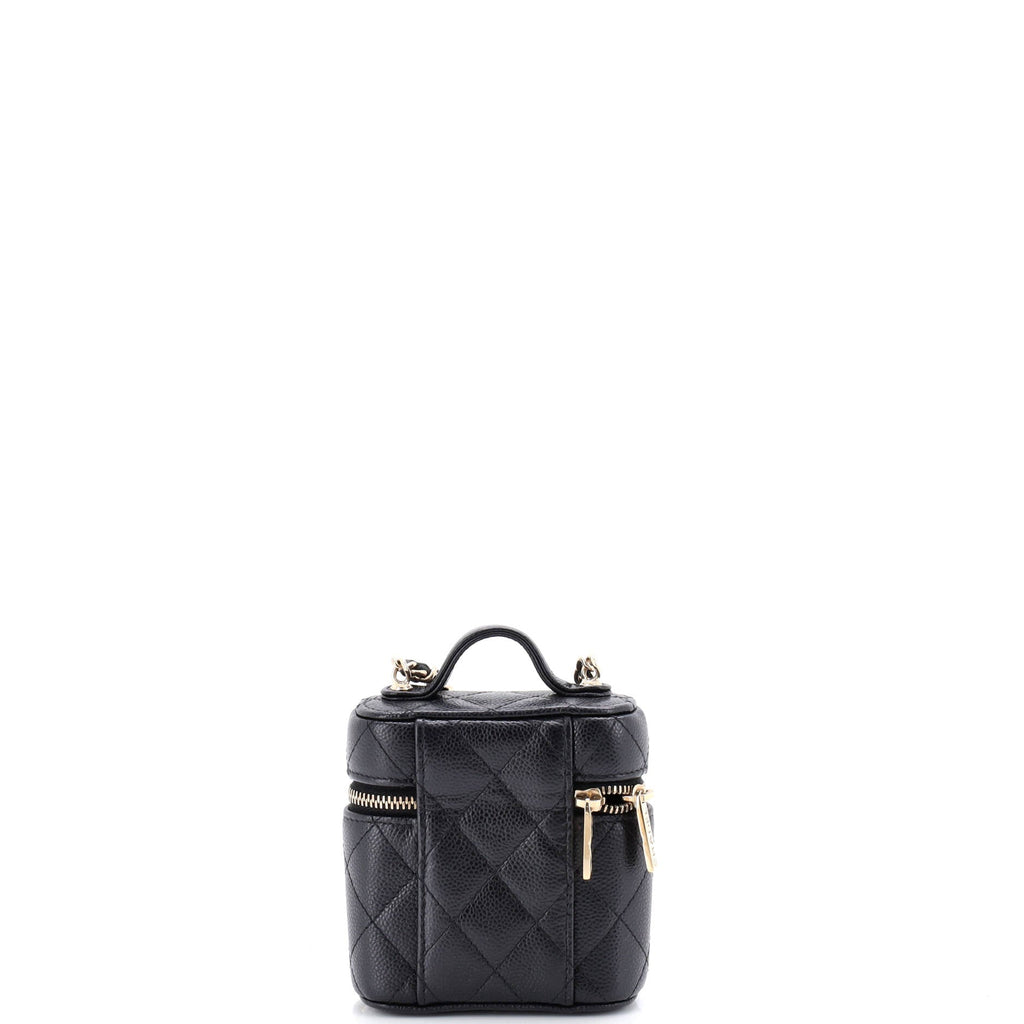 Handle with Care Vanity Case with Chain Quilted Caviar