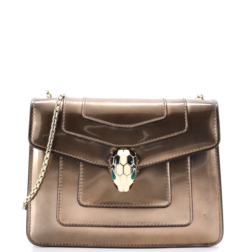 Serpenti Forever Square Shoulder Bag Metallic Leather Small
