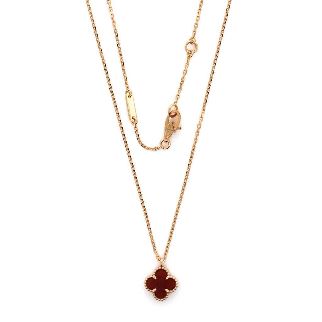 Sweet Alhambra Pendant Necklace 18K Rose Gold and Carnelian