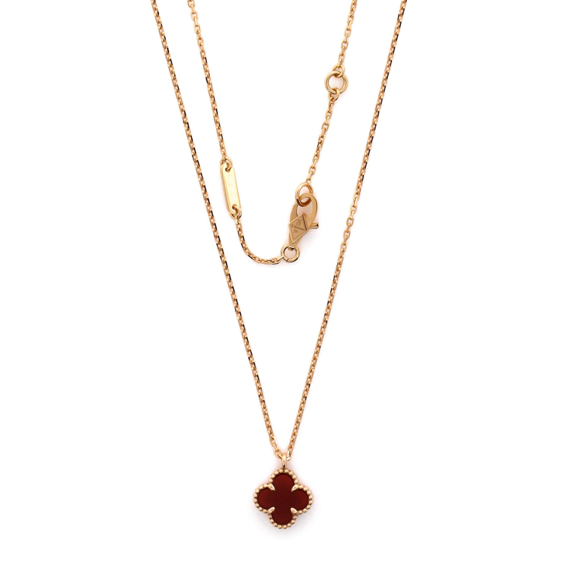 Sweet Alhambra Pendant Necklace 18K Rose Gold and Carnelian