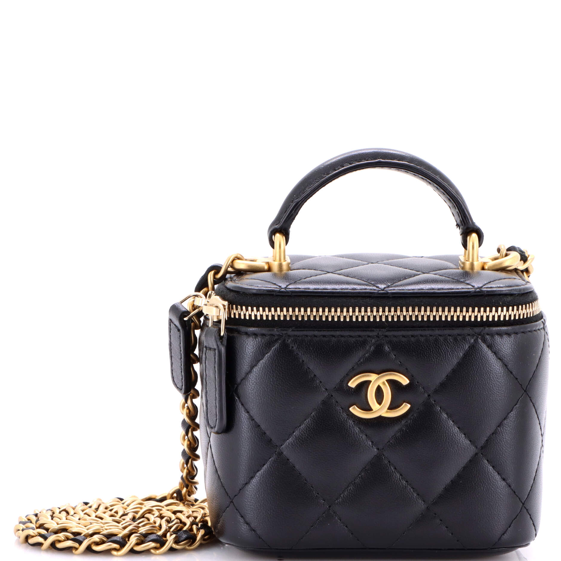 Classic Top Handle Vanity Case with Chain Quilted Lambskin Mini
